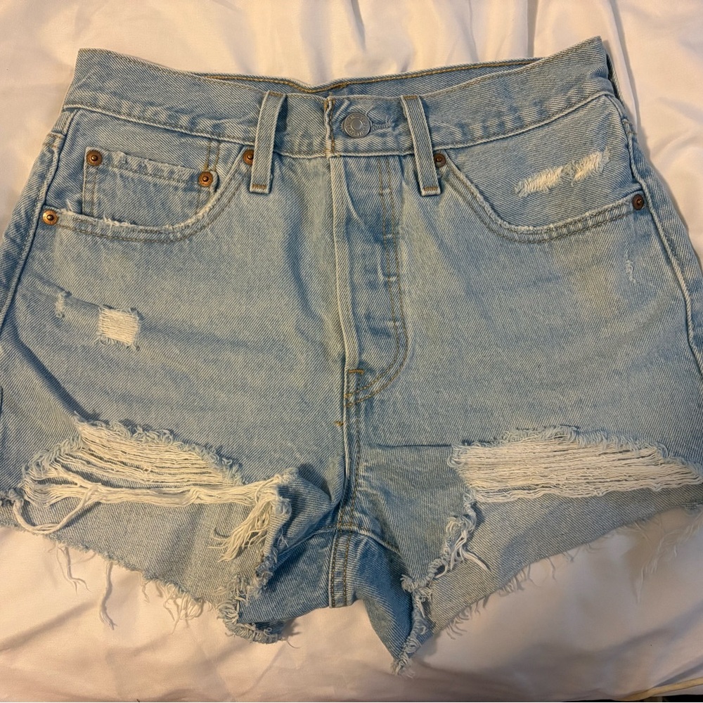 Levi's Light Blue Distressed Jean Shorts